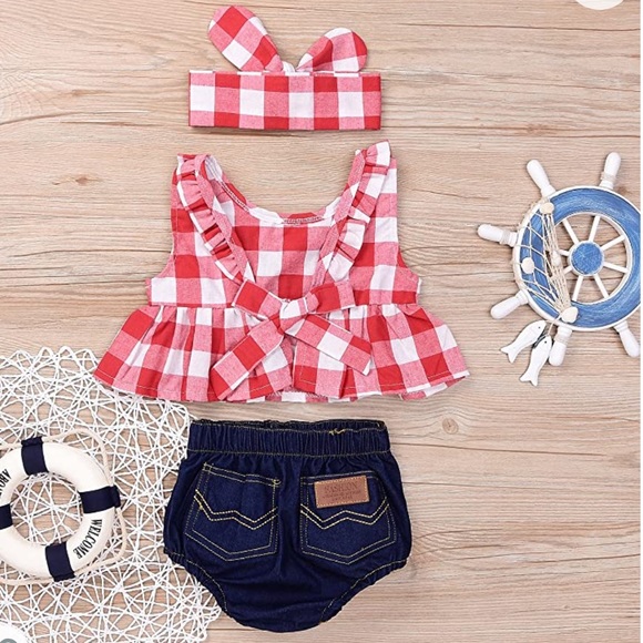 Aebai Fashion 2pc Red/White Gingham peplum top - Picture 13 of 14